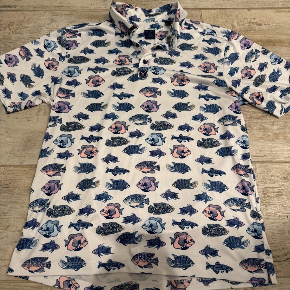 Multicolor Men’s Fish Polo Shirt Size M